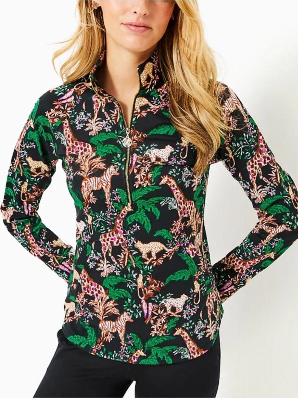 Lilly Pulitzer Skipper Popover Dancing In Moonlight XL Animal Print Floral NWOT